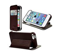 Seluxion - Housse Coque Etui Rigide à Rabat Latéral S-View Fonction Support Couleur Marron pour Apple iPhone 5C + Film