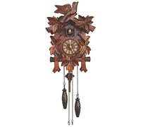 Selva Horloge pendule à coucou de style Forêt-Noire faite à la main, fabriqué en Allemagne, boîtier en noyer massif teinté avec de beaux détails, mouvement à quartz (hauteur : env. 30 cm) C336402
