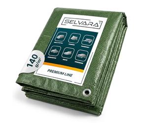 Selvara Bache de Protection Exterieur 140g/m² Impermeable 6 x 10m Vert | Bache Extérieur Premium Line 60m² Bâche pour Bois, Piscines, avec Œillets, Anti-déchirure, Protection UV, Tarp Multiusage