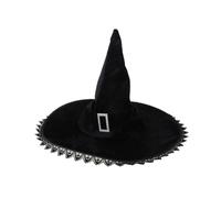 SELVFZ Chapeau de sorcière pour fête d'Halloween pour femme à large bord noir magicien tendance Cos-play Chapeau de costume de festival musical Chapeau de sorcière noir pour femme Costume