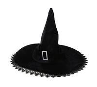 SELVFZ Chapeau de sorcière pour fête d'Halloween pour femme à large bord noir magicien tendance Cos-play Chapeau de costume de festival musical Chapeau de sorcière noir pour femme Costume