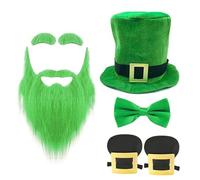 SELVFZ Chapeau et barbe avec nœud papillon pour fête sur le thème de la Saint-Patrick Accessoires de fête nationale irlandaise Chapeau StPatricks