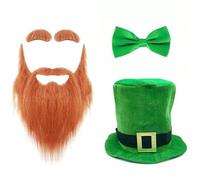 SELVFZ Chapeau et barbe avec nœud papillon pour fête sur le thème de la Saint-Patrick Accessoires de fête nationale irlandaise Chapeau StPatricks