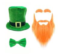 SELVFZ Chapeau et barbe avec nœud papillon pour fête sur le thème de la Saint-Patrick Accessoires de fête nationale irlandaise Chapeau StPatricks