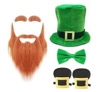 SELVFZ Chapeau et barbe avec nœud papillon pour fête sur le thème de la Saint-Patrick Accessoires de fête nationale irlandaise Chapeau StPatricks