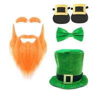 SELVFZ Chapeau et barbe avec nœud papillon pour fête sur le thème de la Saint-Patrick Accessoires de fête nationale irlandaise Chapeau StPatricks