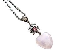 SELVFZ Collier ras du cou en forme de cœur avec pendentif en forme de cœur et fleur - Pierre naturelle - Bijoux de Saint-Valentin