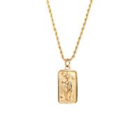 SELVFZ Collier vintage en acier inoxydable avec pendentif rectangulaire en forme de carte de tarot et zircones pour couple, soleil, étoile, rose, chaîne de clavicule