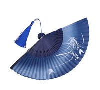 SELVFZ Éventail pliable classique chinois à motif papillon en bois et coton et lin avec pompons pour collectionneurs, spectacles sur scène, main