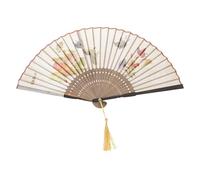 SELVFZ Éventail pliable classique chinois à motif papillon en bois et coton et lin avec pompons pour collectionneurs, spectacles sur scène, main