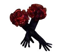 SELVFZ Gants en tissu extra longs de 56 cm pour mariée ornés de motifs rouges spectaculaires et ornements de perles Blanc et noir Gants pour mariages, MM19 noir, taille unique