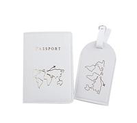 SELVFZ Hot Stamping The World Map Cover with Luggage Tags Holder for Case Card Travel Protector Leather Holder Women, blanc