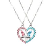 SELVFZ Lot de 2 colliers assortis pour meilleur ami, chaîne ras du cou avec pendentif papillon et cœur pour femmes et filles, chaîne de cou réglable