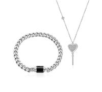 SELVFZ Lot de 2 colliers avec pendentif en forme de cœur avec cadenas en acier inoxydable
