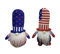 SELVFZ Lot de 2 figurines de fête de l'indépendance faites à la main en peluche sans visage pour poupée Tomte debout Figurine jouet rayé imprimé étoile chapeau nain Pâques