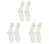 SELVFZ Lot de 3 paires de chaussettes en coton avec nœuds délicats brodés pour les étudiants et les femmes - Couleur unie - Chaussettes mi-mollet - Romance - Esthétique, beige, taille unique