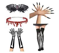 SELVFZ Lot de 5 costumes de cosplay chauve-souris pour fête d'Halloween - Accessoires de costume de vampire - Ras du cou - Griffe de sang - Crâne - Lunettes - Déguisement