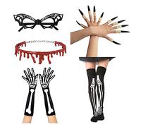 SELVFZ Lot de 5 costumes de cosplay chauve-souris pour fête d'Halloween - Accessoires de costume de vampire - Ras du cou - Griffe de sang - Crâne - Lunettes - Déguisement