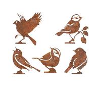 SELVFZ Lot de 5 figurines en forme d'oiseau rouillé pour décoration de jardin, décorations d'extérieur en métal pour arbres, sculpture d'oiseau décorative résistante aux intempéries