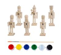 SELVFZ Lot de 6 casse-noisettes de Noël en bois brut de 12 cm avec pinceau, marionnettes de Noël non peintes