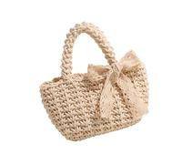 SELVFZ Sac de plage en paille pour femme - Tissé à la main - Avec nœuds - Poignée supérieure - Sac à main décontracté avec poignée supérieure, blanc, One Size
