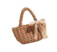 SELVFZ Sac de plage en paille pour femme - Tissé à la main - Avec nœuds - Poignée supérieure - Sac à main décontracté avec poignée supérieure, kaki, One Size
