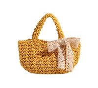 SELVFZ Sac de plage en paille pour femme - Tissé à la main - Avec nœuds - Poignée supérieure - Sac à main décontracté avec poignée supérieure, jaune, One Size