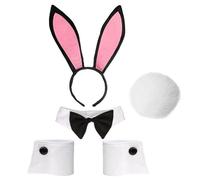 SELVFZ Serre-tête de lapin, oreilles de lapin, bandeaux, nœud papillon, queue, ensemble de costume pour cheveux d'animaux pour fête, Pâques, serre-tête, nœud papillon, queue, ensemble de costume pour