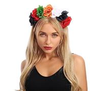 SELVFZ Serre-tête squelette effrayant pour costume de cosplay - Coiffe avec rose noire - Pour garçons et filles