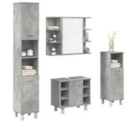 Selvicoly Ensemble de meubles de salle de bain complet en bois gris béton avec armoire à miroir, armoire haute, meuble sous lavabo, montage mural, espace de rangement et éclairage pour salle de bain