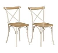 Selvicoly Lot de 2 chaises croisées blanches en bois massif de manguier avec structure en acier, style rétro, rembourrage confortable, ergonomiques, empilables, pour cuisine, salon et salon