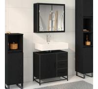 Selvicoly Lot de 2 meubles de salle de bain - Noir - Aspect chêne - 65 x 33 x 60 cm - Avec armoire miroir - Meuble sous lavabo - Montage mural - Salle de bain complète peu encombrante avec espace de