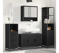 Selvicoly Lot de 4 meubles de salle de bain - Aspect chêne noir - 90 x 33 x 60 cm - Meuble de salle de bain mural pour un rangement moderne et un rangement fonctionnel dans les petites ou grandes