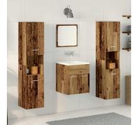 Selvicoly Lot de 4 meubles de salle de bain en bois vieilli - Montage mural - Meuble de salle de bain avec miroir - Meuble de salle de bain complet pour petites salles de bain