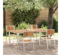 Selvicoly Lot de 5 tables d'extérieur en bois d'acacia massif et acier inoxydable, résistantes aux intempéries, peu encombrantes, pour jardin, terrasse, balcon, pliables, extensibles, en bois et métal