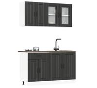 Selvicoly Lucca Lot de 4 armoires de cuisine en bois noir avec espace de rangement, commode, buffet, armoire suspendue, vitrine et meuble bas pour cuisine, salle à manger, garde-manger