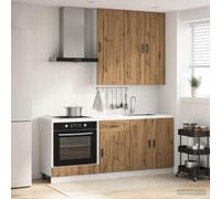 Selvicoly Meuble de cuisine Porto 5 pièces en chêne artisanal, commode de cuisine polyvalente, meuble bas et armoire suspendue pour espace de rangement, vitrine, buffet, garde-manger, plan de travail
