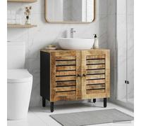 Selvicoly Meuble sous lavabo marron noir 62 x 33 x 58 cm en bois de manguier compact avec 2 portes et boutons en laiton pour l'intérieur, peu encombrant, élégant, avec espace de rangement