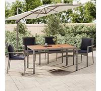 Selvicoly Table de jardin avec plateau en bois gris poly rotin et bois massif d'acacia - Table à manger d'extérieur résistante aux intempéries Table pliante peu encombrante pour terrasse, balcon