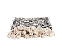 Sema Plaid en coton avec géométrie blanche et noire et pompons 150 x 130 cm.