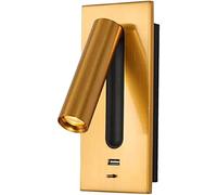 SEMANHUA 3W LED Wall Light USB Port - Adjustable Minimalist Bedside Reading Lamp for Bedroom and Hotel Room(Gold,Neutral Light)