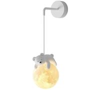 SEMANHUA Applique murale câblée for chambre d'enfant, 3D, boule de lune, chambre à coucher, animaux de dessin animé mignons, lapin, panda, ours, lampe de chevet nordique à intensité variable(Bear)