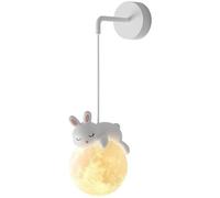 SEMANHUA Applique murale câblée for chambre d'enfant, 3D, boule de lune, chambre à coucher, animaux de dessin animé mignons, lapin, panda, ours, lampe de chevet nordique à intensité variable(Rabbit)
