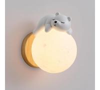 SEMANHUA Globe Nordic Applique Murale Chambre d'Enfants - Lune Moderne en Bois et Résine Ours - Abat-Jour PLA, G9 Créatif pour Chevet et Décor Luminaire