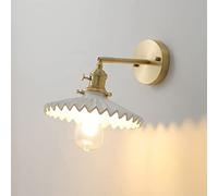 SEMANHUA Japanese White Ceramic Wall Sconce Light Brushed Brass Frame - Adjustable E27 Reading Lamp for Indoor Use(C)