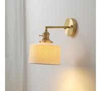 SEMANHUA Japanese White Ceramic Wall Sconce Light Brushed Brass Frame - Adjustable E27 Reading Lamp for Indoor Use(Light color)