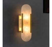 SEMANHUA Mid-Century Marble Wall Sconce - Elegant Alabaster Natural Light for Bathroom, Bedroom, and Living Room(Gold Height 35CM)