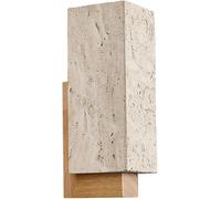 SEMANHUA Mid Century Minimalist Bedside Wall Sconce - Retro Yellow Travertine & Wood Lighting Fixture for Living Room, Restaurant, and Hallway(Log,Light color)