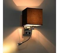 SEMANHUAOZ Appliques avec liseuse LED, applique de chevet avec interrupteur, abat-jour en tissu avec 2 points lumineux, spots muraux d'intérieur réglables, noir