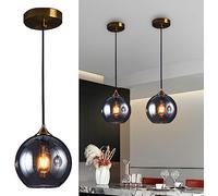 SEMANHUAOZ Globe Suspension Lumière Moderne - Fumée Gris Verre 7.9"/20cm - Bar Comptoir Éclairage Lampe Cuisine Island - Chrome Or Ambre Verre Soufflé pour Salon Chambre Couloir